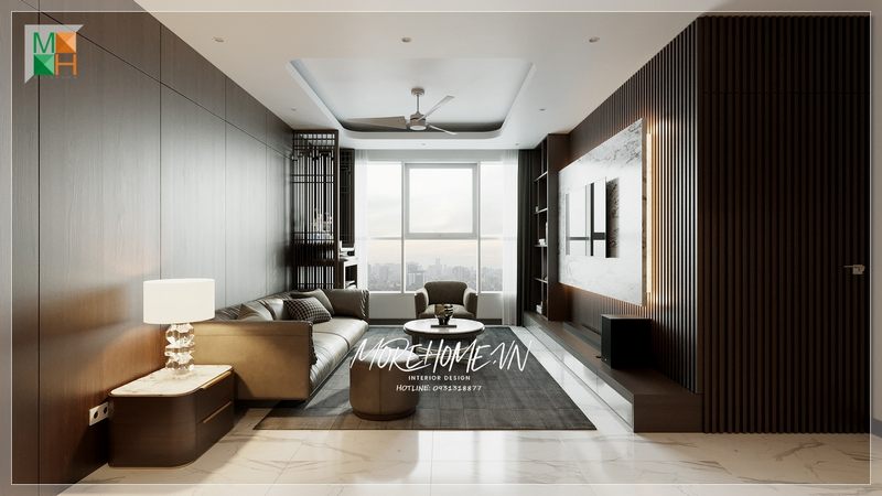 Đôn sofa tròn bọc da hiện đại tô điểm trang trí thêm cho không gian phòng khách cũng như thẩm mỹ cho tổng thể.
