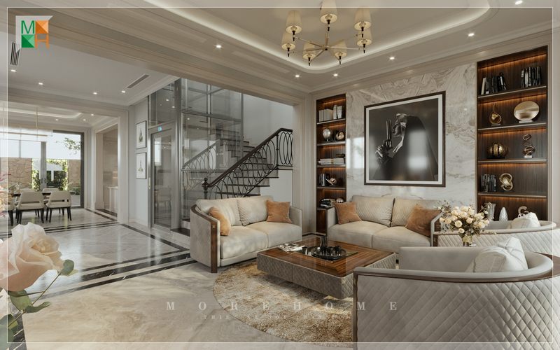 Bộ ghế sofa êm ái mang đến sự sang trọng và thân thiện khi có khách đến chơi nhà.